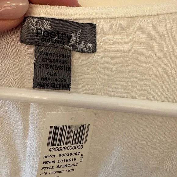 NWT Poetry Cream & White Crochet Accent Blouse - Picture 5 of 5